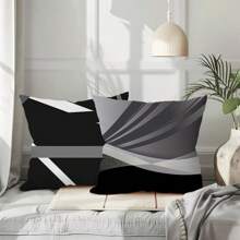 Set Of 4 Black Throw Pillow Covers Modern Abstract Grey Stripes Acrylic Bold Decorative Pillow Covers, Comfortable Washable Polyester Cushion Covers For Home Decor Square 17.7x17.7 Inch Pillow Covers (Pillow Core Not Included)