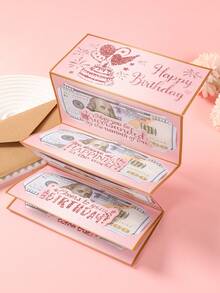 一套粉色和金色生日快乐折叠钞票卡片及信封，粉色和金色纸质折叠钞票卡片，生日派对惊喜现金礼物，周年纪念装饰折叠钞票卡片，生日庆祝现金装饰，生日派对装饰，生日快乐折叠钞票卡片及信封 - 有趣的现金赠送方式，生日装饰，生日礼物，派对礼品 - 粉金生日 - 查看 2