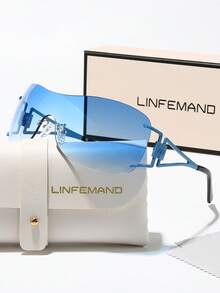 LINFEMAND 时尚无框一体式眼镜，带装饰性镜腿，适合女士，Y2K 风格派对配饰，节日礼物，学院风，适合返校季，包裹式镜腿装饰 - 彩色 - 查看 13