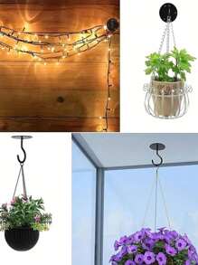 Crochet de plafond avec colle adhésive puissante, crochet mural sans clou pour suspendre des plantes, mangeoires à oiseaux, luminaires, carillons éoliens, crochets décoratifs d'intérieur/extérieur, noir et blanc