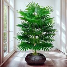 Árbol de palma artificial grande de 33", planta artificial verde para exterior, árbol falso con 24 hojas, planta tropical artificial alta sin maceta, árbol decorativo resistente a los rayos UV para el hogar, la sala de estar, la boda, el hotel, el jardín, la granja, la oficina, la fotografía, la decoración verde para primavera y verano, decoración interior y exterior del hogar - Multicolor - Ver 3