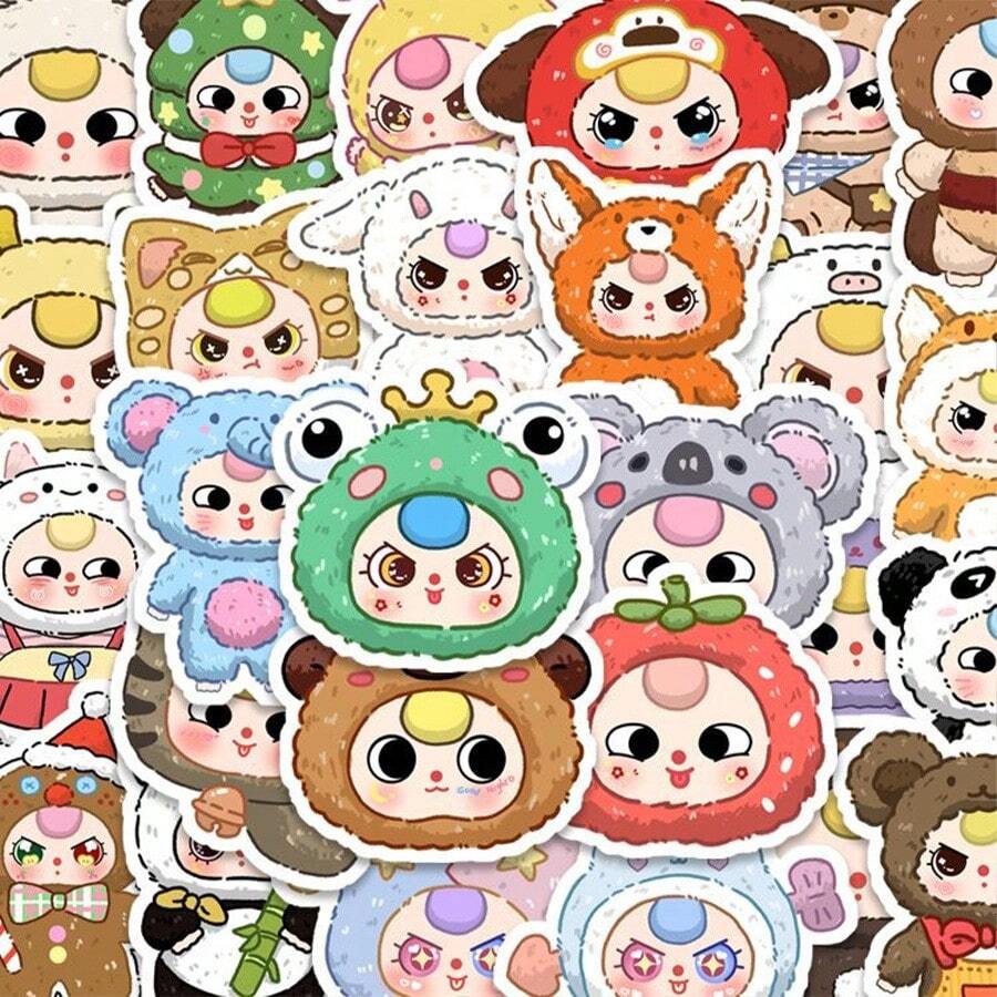 97 Pcs Adorable Cartoon Costume Stickers - Reusable Decorative Labels For Notebooks/Mugs/Phone Cases/Desk, Perfect Gift For Friends School Supplies,Back To School - Multicolor - View 1