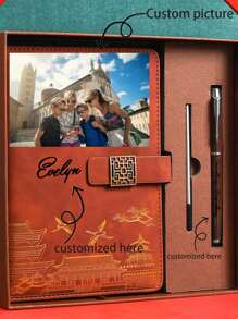 1pc Custom Notebook Gift Box Set, Custom Picture, Text, Name, A5 Notebook Custom PU Imitation Leather Business Office Notepad Gift Box, A Gift For Children, The Best Gift For Good Friends