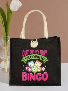 Billiards Lottery Theme Handbag Set, Bingo Ladies Handbag And Wallet Set, Includes Handbag And Coin Purse, Large Capacity Women's Bag, Fabric Material, Washable, Lined, Casual Shoulder Design, Printed With "I Want To Play Bingo" Slogan, Lottery Themed. - Multicolor - View 7