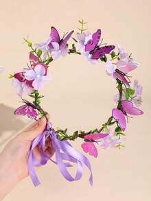 1 件女孩蝴蝶花藤蔓头带，随机蝴蝶花图案，自然风格 - 彩色 - 查看 1