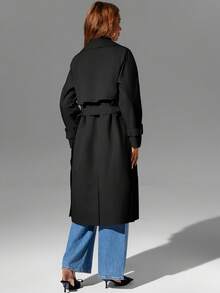 Risissida 女士经典秋季风衣，复古风格，设计简约，配有可调节腰带和实用口袋，非常适合通勤和分层穿着 - 黑色 - 查看 5