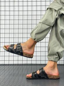 Sandal Fashion Musim Semi/Panas 2025 Ukuran Plus dengan Sol Gabus Lembut, Bagian Atas PU dengan Sol Gabus, Sandal Pantai Boho Kasual Ringan dan Nyaman, Anti Selip & Tahan Bau - perak hitam - View 2