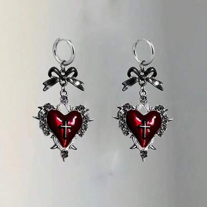 1 paar gotische zinklegering liefdeskruis en strik oorbellen voor meisjes, geschikt voor vrouwenfeesten en festivals