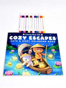 1pc Cozy Escapes:Easy Coloring Book For Adults And Teens, Colouring Book Super Cute Designs Of Cozy, Hygge Spaces For Relaxation (Cozy Spaces Coloring) .Back To School A Relaxing Gift For Friends, Couples, And Family . Painting Kit [Default Without Pen]