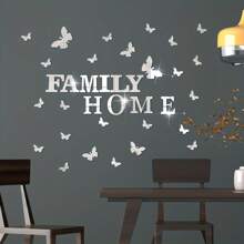 35 piezas Espejo Moderno Pegatinas de Pared FAMILY HOME con Calcomanías de Mariposas - Adhesivos Reusables Desprendibles de Acrílico para Paredes, Dormitorio, Sala de Estar, Decoración del Hogar, Diseño de Letras Artísticas