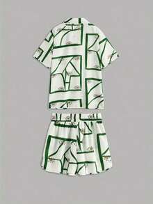 Women Leisure Loose Short Sleeve Shirt & Shorts Set - Multicolor - View 2