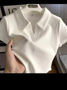 Women's Polo Shirt Short Sleeve Cotton Simple Casual Knitted Daily - 離開 - 查看 1