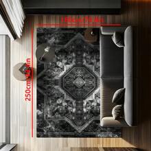 1pc Luxury Black & Gray Vintage Boho Area Rug With American Creative Elements, Rectangular Soft & Anti-Slip Carpet For Outdoor, Entryway, Living Room, Bedroom, Laundry Room, Bathroom, Game Room, Machine Washable, Home Decor