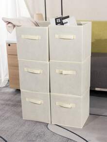 Bộ 3 hộp đựng đồ bằng vải có thể gập lại, có tay cầm, kích thước 11 inch, thích hợp để trong tủ quần áo, phòng trẻ em hoặc trên kệ. - Màu be - Xem 10