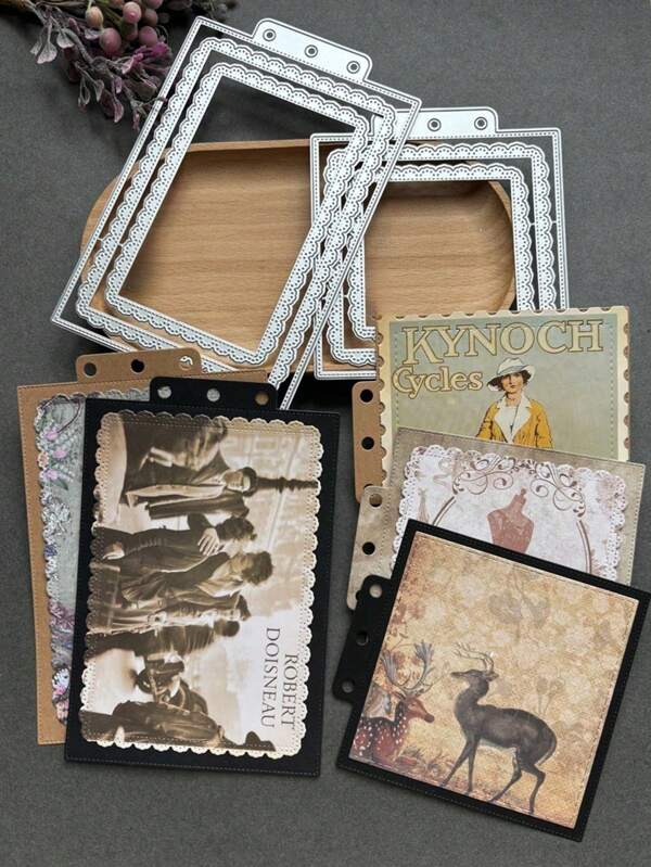1pc Rectangular Loose-Leaf Metal Cutting Mold, Vintage Charm, Exquisite Carbon Steel Stamping Mold, Creative Handmade DIY Printing Cutter For Gift Making Such As Albums, Cards, Greeting Cards
