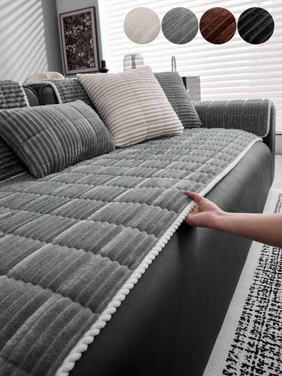 1PC Minimalist Quilted Velvet Sofa Cushion Cover, Pet-Friendly & Thickened – Fits 1/2/3/4-Seater Sofas, Non-Slip Living Room Sectional Sofa Slipcover, Slouchy Seat Pad Cover, Machine Washable