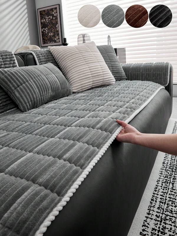 1PC Minimalist Quilted Velvet Sofa Cushion Cover, Pet-Friendly & Thickened – Fits 1/2/3/4-Seater Sofas, Non-Slip Living Room Sectional Sofa Slipcover, Lazy Seat Pad Cover, Machine Washable