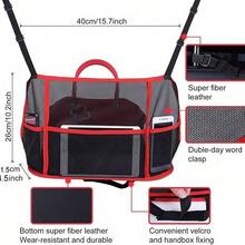 1pc Red & Black Universal Car Net Bag Holder, Seat Side Net Bag Storage Pouch, Car Seat Side Mesh Pocket Organizer Bag