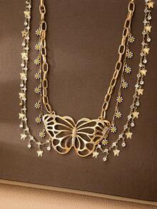 قطعة واحدة من سلسلة الخصر ذات الزهرة الذهبية المعدنية ثلاثية الأبعاد ذات الخمس أوراق، أنيقة وأنثوية وملائمة لإكسسوارات المناسبات الصيفية - بدون علبة هدية - ذهبي أصفر - مشاهدة 4