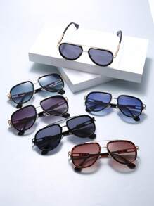 1pc Men's New Double-Bridge Classic Business & Vintage Pilot Style Gradient Color Full Frame Fashion Fashion Glasses, Suitable For Daily Use