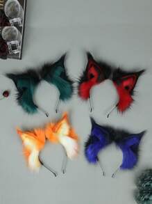Fluffy Plush Faux Animal Ear Headband, Cute Anime Cosplay Wolf, Lynx, Bobcat Ears Hair Accessory
