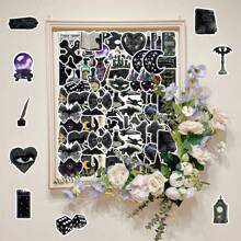 50pcs Dark Retro Medieval Gothic Witch Aesthetic Decorative Stickers For Storage Boxes, Mirror, Fridge Wall Decor Wall Sticker Room Decor Wall Stickers Halloween Halloween Decor Home Decor Fall Decor