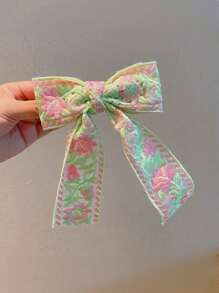1pc Cute Sweet Floral Embroidery Bow Ribbon Hair Clip, Suitable For Daily Wear, A Gift For Girlfriends, Hair Accessory, Summer Accessories, Travel, Claw Clips, Clips For Hair, Hair Slide, Hair Claws
