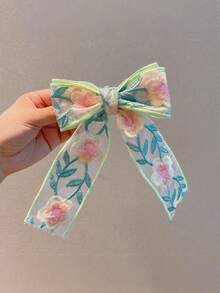 1pc Cute Sweet Floral Embroidery Bow Ribbon Hair Clip, Suitable For Daily Wear, A Gift For Girlfriends, Hair Accessory, Summer Accessories, Travel, Claw Clips, Clips For Hair, Hair Slide, Hair Claws