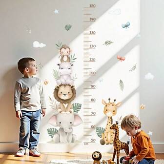 BRUP Adhesivo de pared con dibujo de elefante, león y jirafa apilados, decoración infantil para habitación de bebé, dormitorio, sala de estar y hogar