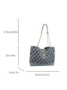 Denim Tote Bag For Women, 2020-2025 New Fashion Large Capacity One Shoulder Bag, Casual Commuter Bag With Frayed Edges