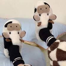 Plush Cow Slip-On Slippers With Anti-Skid , Warm Indoor Home Shoes For Women, Couples, Students, Autumn/Winter,Shoe,Spring Summer Picks,Brides Maid Gifts,Room,Bedroom Deccor,Bedroom Deccor,Beach,Travel,For Men,For Women,Vacation - Multicolor - View 6