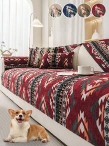 1 buc pernă de canapea în stil boem, țesătură chenilă, jacquard, husă de canapea artizanală, lavabilă, prietenoasă cu animalele de companie, pernă de protecție pentru canapea, universală, antiderapantă, potrivită pentru decorarea camerei, Advanced Sense (roșu, 90x90cm, scaun unic)