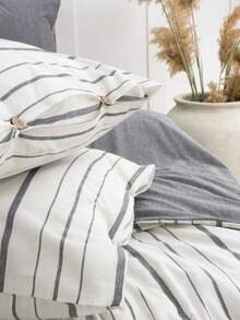 Bộ ga trải giường và vỏ gối 2 món Harmony Hues nhuộm sợi – 90% cotton, 10% polyester – Mềm mại, bền chắc và sang trọng – Bao gồm 1 vỏ chăn (160x220 cm hoặc 200x220 cm) và 1 vỏ gối (50x70 cm) – Thoải mái và phong cách sang trọng – Sản xuất tại Thổ Nhĩ Kỳ - Xám - Xem 2