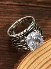 1 Stück Bohemian Stil vintage silberfarbener kubischer Zirkonia Ring für Damen, Verlobungsring für den täglichen Gebrauch