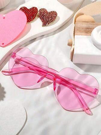 10/8/6/5/3/1 Pair Sets Of Heart & Star Shaped Frameless Glasses, Fashionable Transparent Candy Color Glasses, Suitable For Parties, Pool, Beach, Summer Parties, Birthday Parties, Carnival, Fun Events Or Party Favors (Pink), Valentine's Day Decor, Valentine's Day Party Gifts