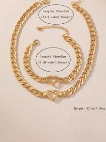 1 Stück Halskette + 1 Stück Armband mit Cut Out Herz Design in Goldkette, Schmuckset aus Zinklegierung, eleganter Freizeitstil, Geschenkidee für ein Date
