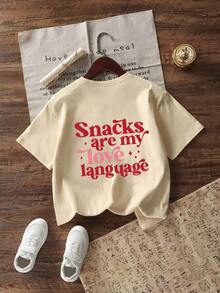 Tween Girls Casual Fun Print Crew Neck Short Sleeve T-Shirt Summer Top - Apricot - View 5