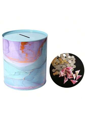 1pc Unique Large Capacity Marble Texture Piggy Bank, Smooth Tactile Sealed Cylindrical Metal Coin Money Saving Box, Suitable For Storing USD, EUR, AUD, GBP, SAR, TMT, EGP, CHF, TWD, AUD Coins, Random Color