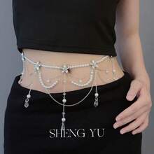 1 Super Fairy Tassel Flower Belt, Multiple Styles, Imitation Pearl Multi-Layer Stacking. It Has A Niche And High-End Feel, With A Personalized, Fashionable, And Elegant Style. It Is A Waist Accessory For Women's Clothing. - 02 - Xem 1
