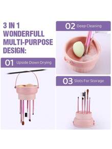Cuscinetto per la pulizia dei pennelli da trucco 3 in 1, ciotola per la pulizia dei pennelli da trucco in silicone, strumento per la pulizia dei pennelli da trucco, borsa per la conservazione e l'asciugatura all'aria