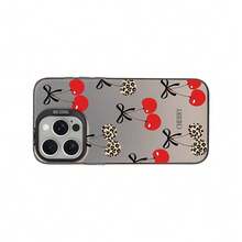 Fashion Cherry & Leopard-Print Pattern Phone Case, Cute Phone Protective Cover, Phone Accessory Compatible With IPhone 11 12 13 14 15 16 Pro Max/Pro/Plus - Black - View 4