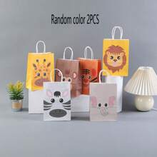 2/12/24pcs/Set Kraft Paper Animal Gift Bags, Elephant, Lion, Monkey, Tiger, Zebra, Giraffe Designs, Suitable For Wedding, Party, Birthday, Mother's Day, Graduation Packaging Bags, Party Favor Bags