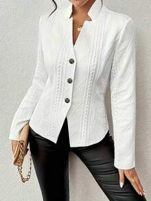 Women's Casual Stretch Polyester-Blend Single-Breasted Long Sleeve Jacket, Regular Fit Unlined Lightweight Knit For Spring & Fall, Solid Color Versatile Outerwear - trắng - Xem 4