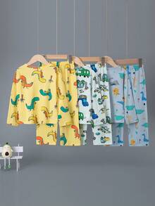 6PCS Young Boys Cartoon Dinosaur Print Long Sleeve Pajama Set, Spring & Autumn Thin Sleepwear - Multicolor - View 2