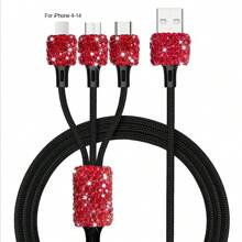 1 pièce Chargeur de voiture 2-en-1/8-en-1 avec strass, câble de charge 3-en-1 avec strass, charge rapide, Type C, USB, adaptateur de voiture, compatible avec Apple, téléphone, caméra de tableau de bord, iPad, GPS, cadeau pour les vacances/anniversaire