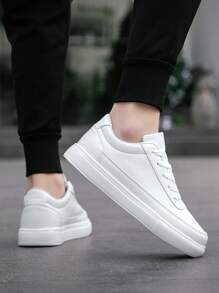 Men's Minimalist Fashionable Solid Color Patchwork Low-Top Flat Casual Shoes, Campus Style Comfortable Lightweight Everyday Sneakers Suitable For Youths & Couples