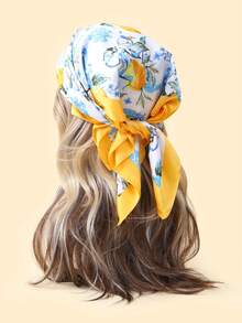 1pc Women's Elegant/Vintage Fashion Lemon Tree Printed Thin Style Faux Silk Scarf/Satin Square Scarf, Bandana,Women's Neck Scarf - Multicolor - View 12