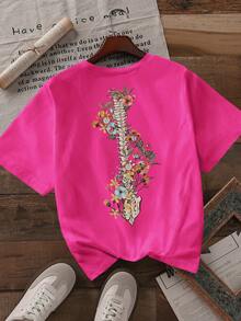 Women's Casual Short Sleeve Round Neck T-Shirt - Hot Pink - View 3