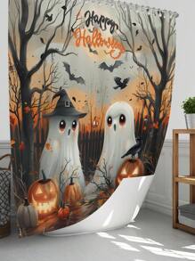 [Cadeau d'Halloween] 1 pièce/4 pièces Ensemble de décoration de rideau de douche d'Halloween | Beau cadeau moderne pour la maison avec 12 crochets de rideau de douche et 3 pièces de tapis de sol de toilette Rentrée des classes