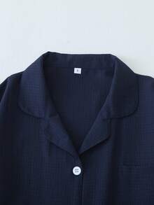 Conjunto de ropa de dormir con shorts de unicolor con volantes en el cuello para mujeres